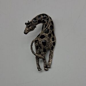 Vintage Silver Giraffe Brooch with Black Accents